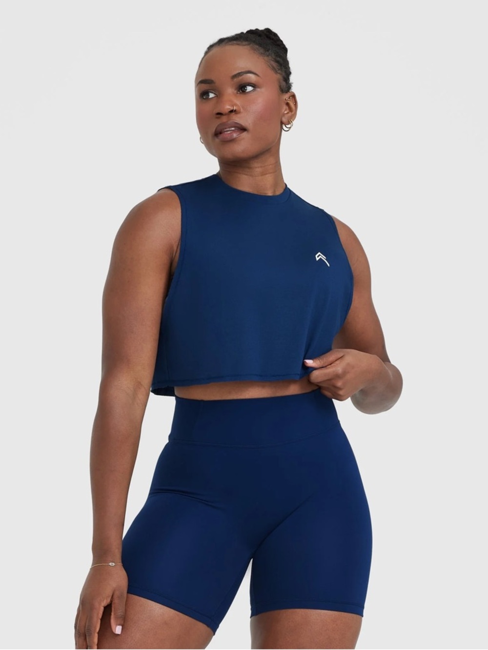 Oner Active Navy Blue Crop Muscle Tank Top